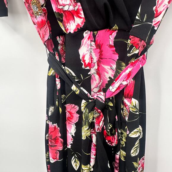 EXPRESS Black Floral Stretch Jersey V-Neck Tie Waist Jumpsuit // XS - Picture 6 of 9